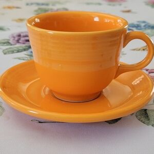 Fiesta Ware USA Homer Laughlin Co Cup & Saucer Tangerine 2013